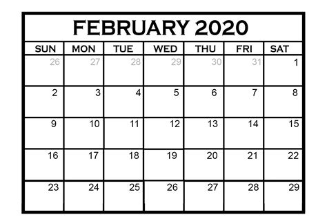 Calendar February 2020 Printable